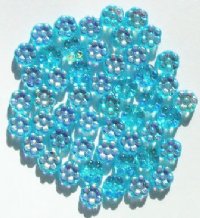 50 8mm Transparent Aqua AB Flower Beads